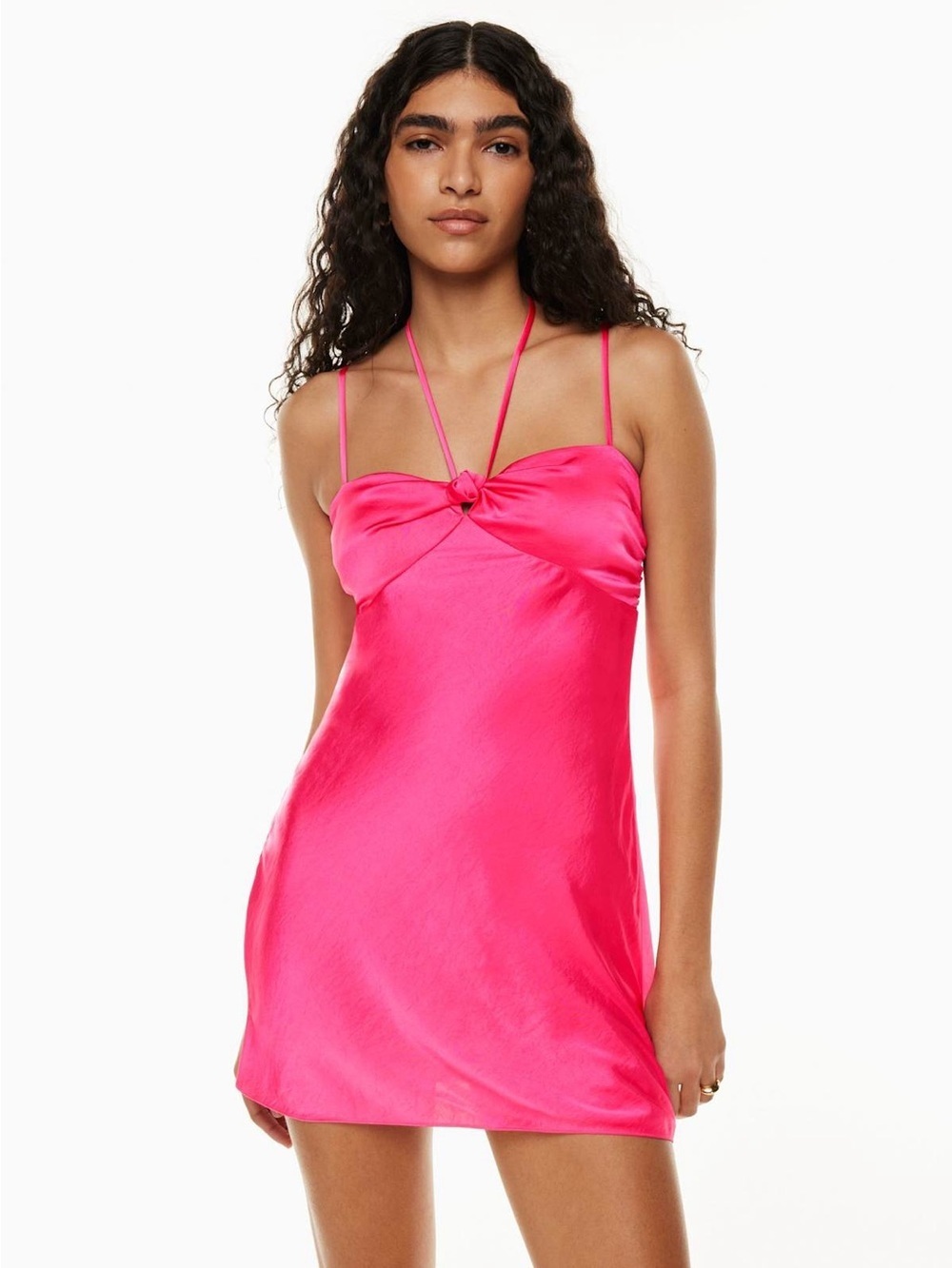 ARITZIA Wilfred Handel Satin Slip Dress Hot Pink Knot Detail Party Date XXS XS